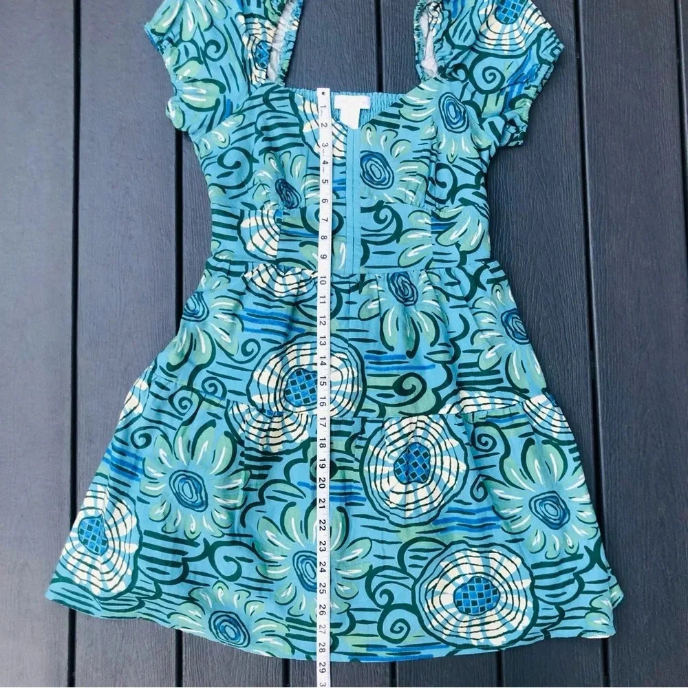 House of Harlow Babydoll Mini Dress Size Small Blue Linen Retro Puff Sleeve NWOT - Picture 10 of 10
